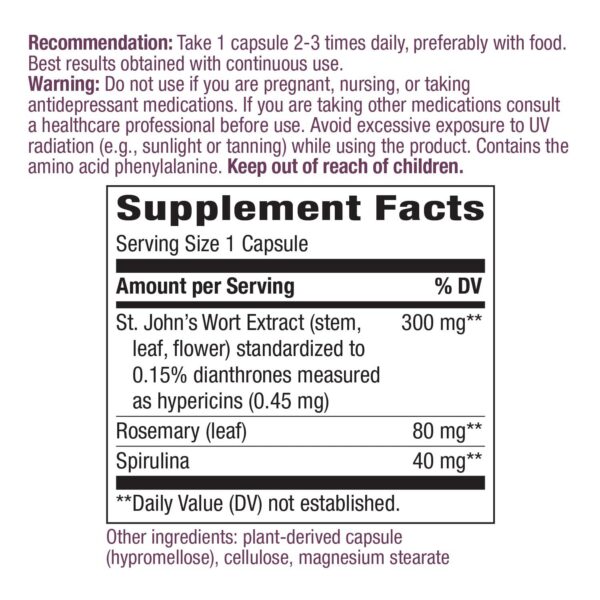 Etiqueta frontal suplemento hierba de San Juan Nature’s Way