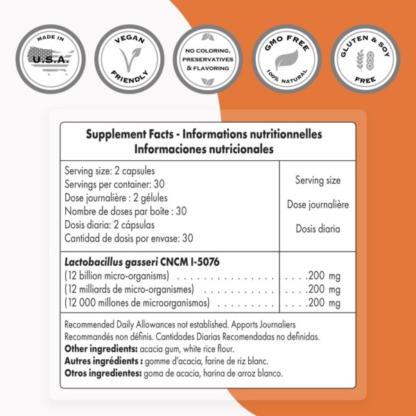 Etiqueta frontal suplemento Lactobacillus Gasseri Supersmart 60 cápsulas