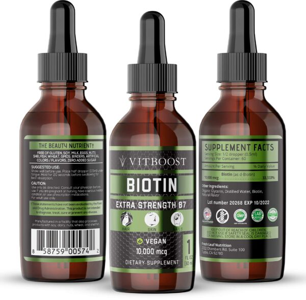 Etiqueta frontal del suplemento líquido VitBoost B12 vegan