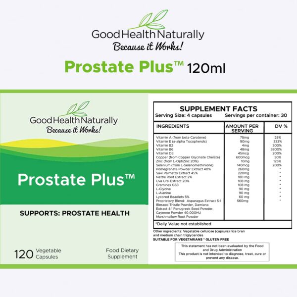 Etiqueta frontal suplemento natural Prostate Plus+