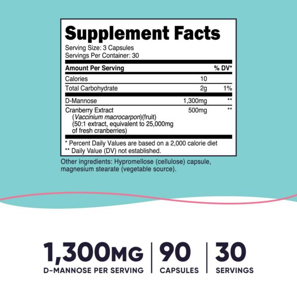 Etiqueta frontal suplemento Nutricost D-manosa y arándano