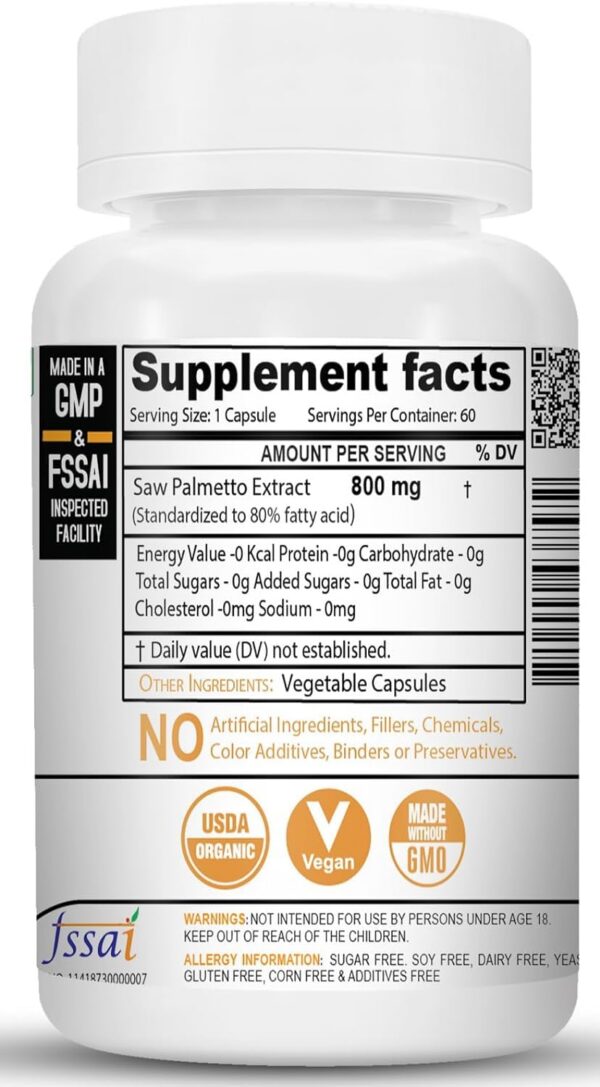 Etiqueta frontal suplemento NutriJa Saw Palmetto 800mg