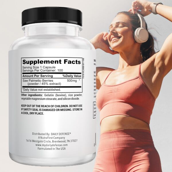 Etiqueta frontal suplemento Saw Palmetto Daily Defense