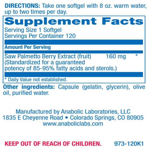 Etiqueta frontal suplemento Saw Palmetto para hombres 160mg