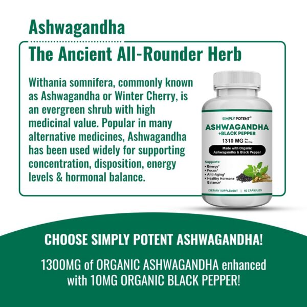 Etiqueta frontal suplemento Simply Potent Ashwagandha
