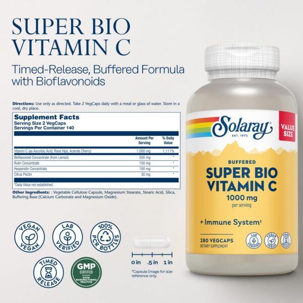 Etiqueta frontal suplemento Solaray vitamina C 1000 mg