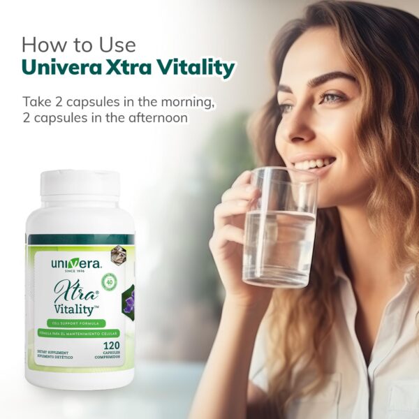Version 1.0.0 Etiqueta frontal suplemento Univera Xtra Vitality para energía mental