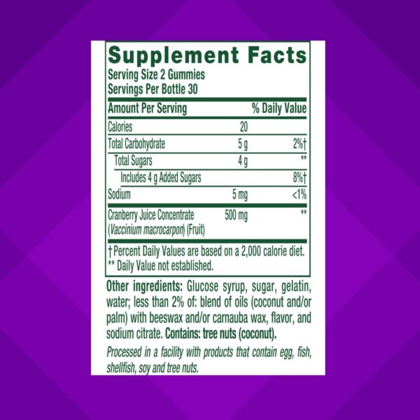 Etiqueta frontal del suplemento Vitafusion arándano