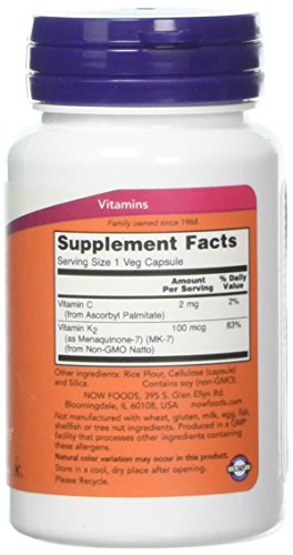 Etiqueta frontal suplemento vitamina K-2 MK-7 Now Foods
