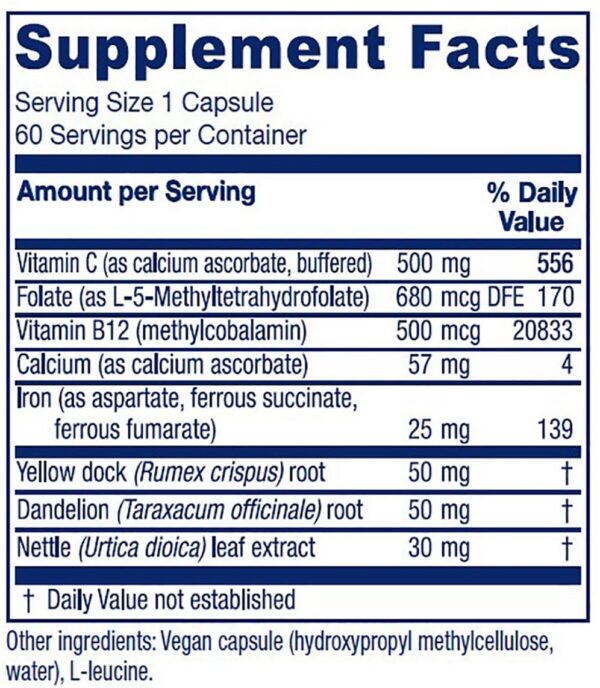 Etiqueta frontal del suplemento Vitanica Hierro Extra