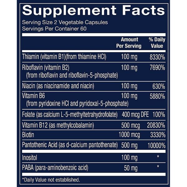 Etiqueta frontal suplemento Vthrive Complejo B Bioactivo