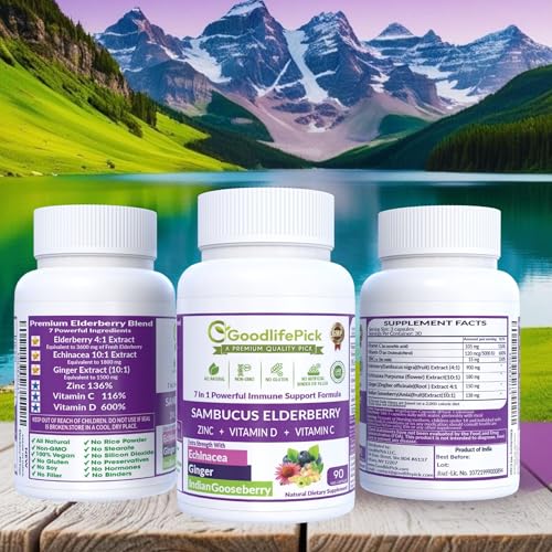 Etiqueta frontal suplemento de saúco con vitamina c y zinc GoodlifePick