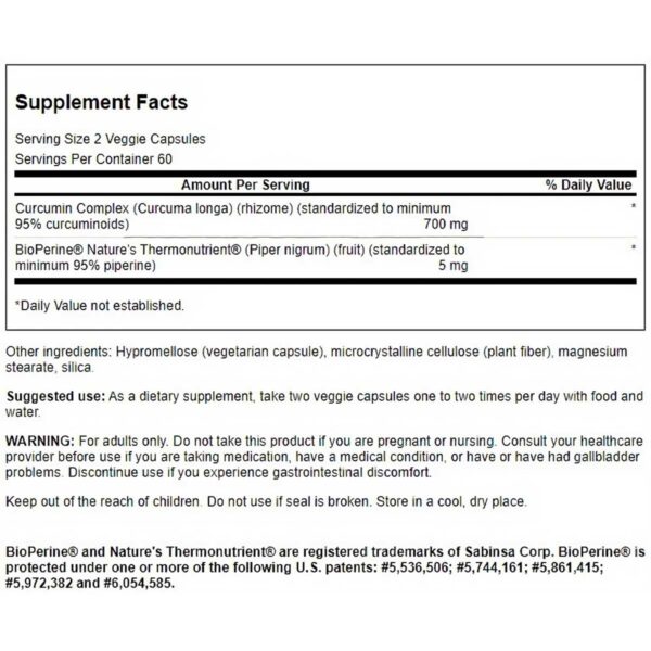Etiqueta frontal suplemento Swanson Curcumin para articulaciones