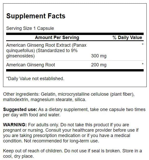 Etiqueta frontal de Swanson Ginseng Americano 120 cápsulas
