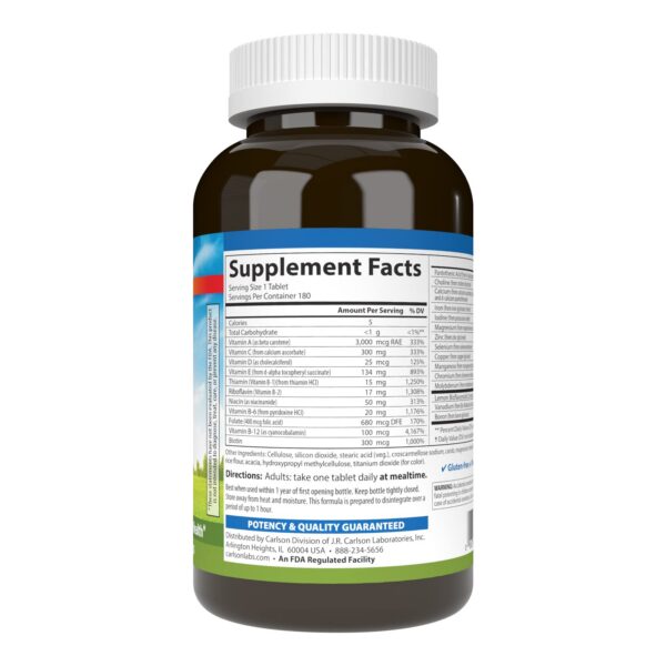 Etiqueta frontal tabletas multivitamínicas Carlson