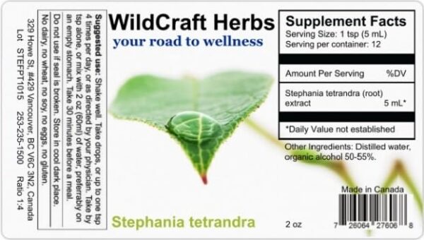 Etiqueta frontal tinte herbal Stephania Tetrandra Wildcraft
