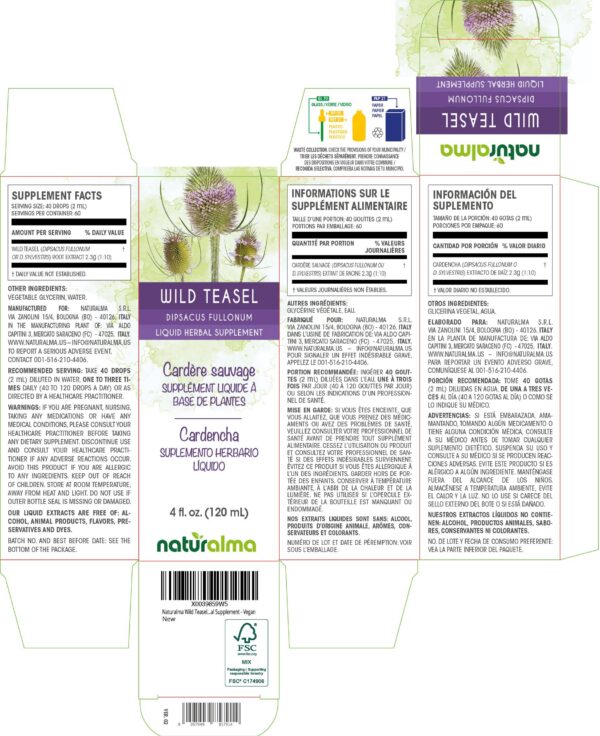 Etiqueta frontal tintura Naturalma raíz de cardo silvestre sin alcohol