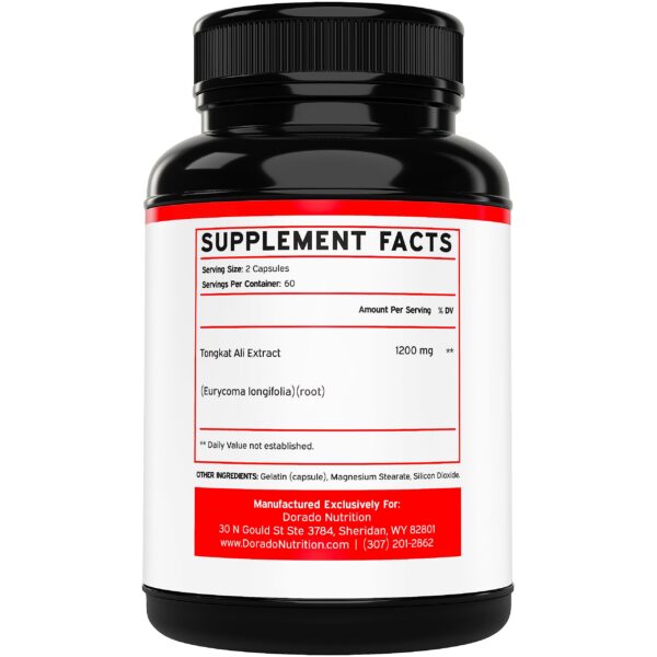 Version 1.0.0 Etiqueta frontal Tongkat Ali Dorado Nutrition suplemento para hombres