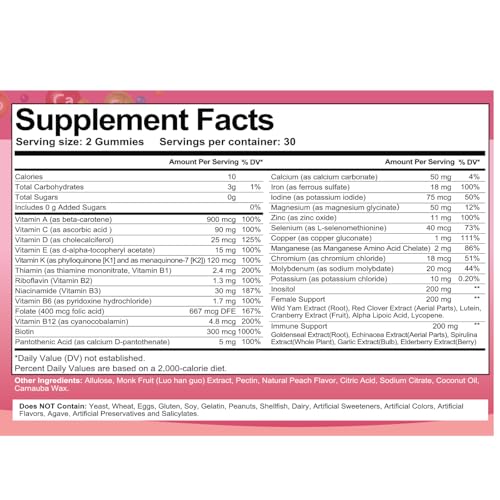 Etiqueta frontal Totaria gomitas multivitaminas para mujeres