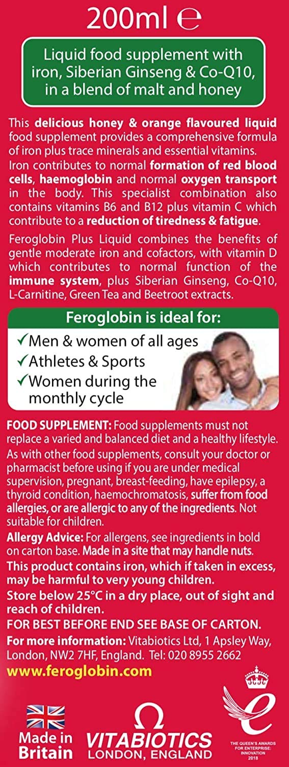 Etiqueta frontal vitabiotics feroglobin plus liquido pack doble