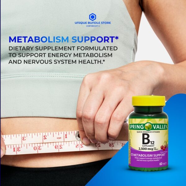 Etiqueta frontal Vitamina B12 2500 mcg Unique Bundle Store