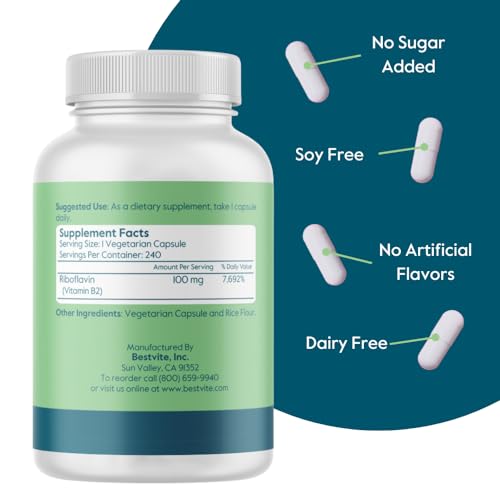 Etiqueta frontal suplemento vitamina B-2 riboflavina BESTVITE