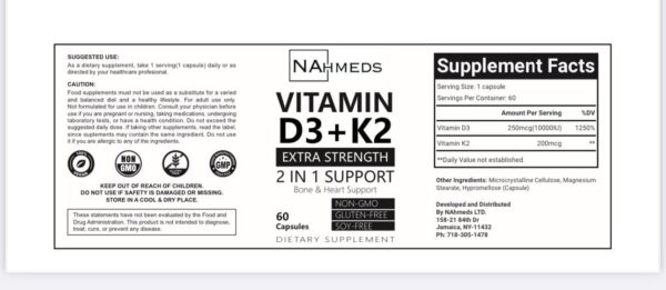 Etiqueta frontal suplementaria NAhmeds D3 K2