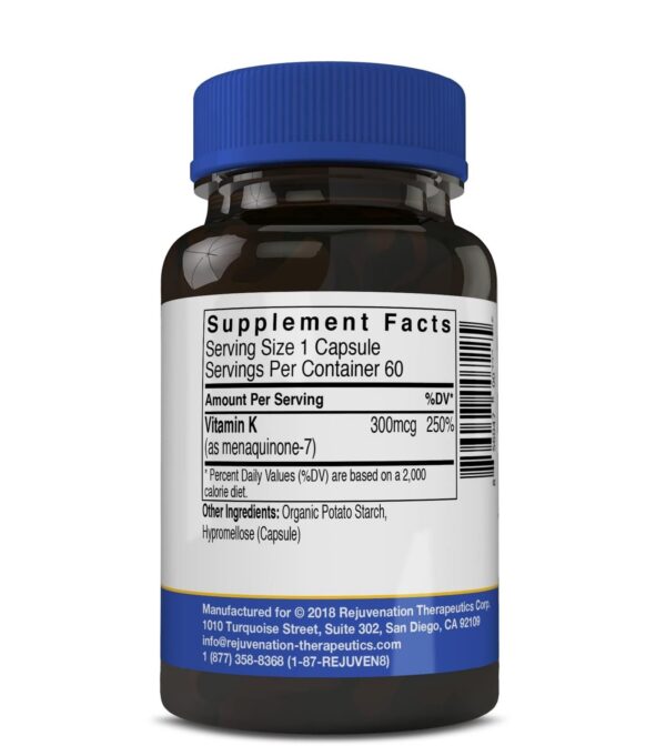 Etiqueta frontal Vitamina K2 MK-7 Rejuvenation Therapeutics