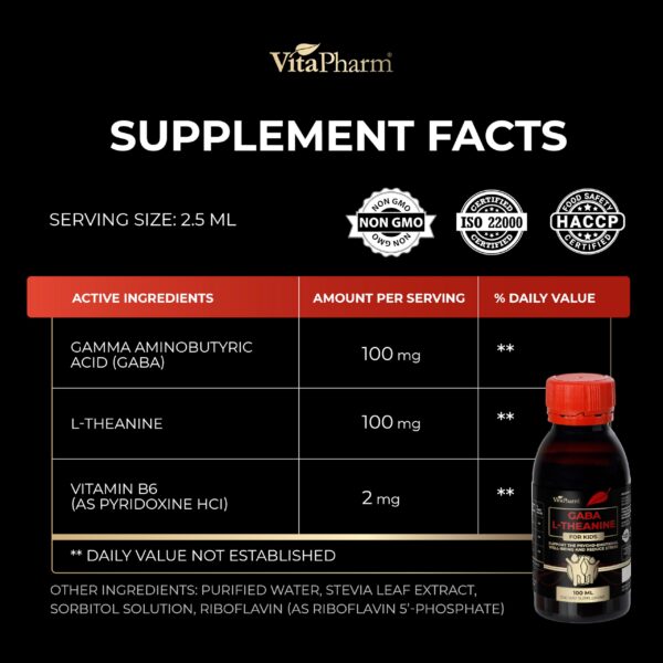 Etiqueta frontal VitaPharm GABA L-Teanina para niños