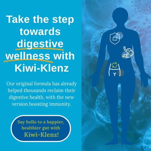 Etiqueta frontal Xtendlife Kiwi-Klenz para apoyo digestivo