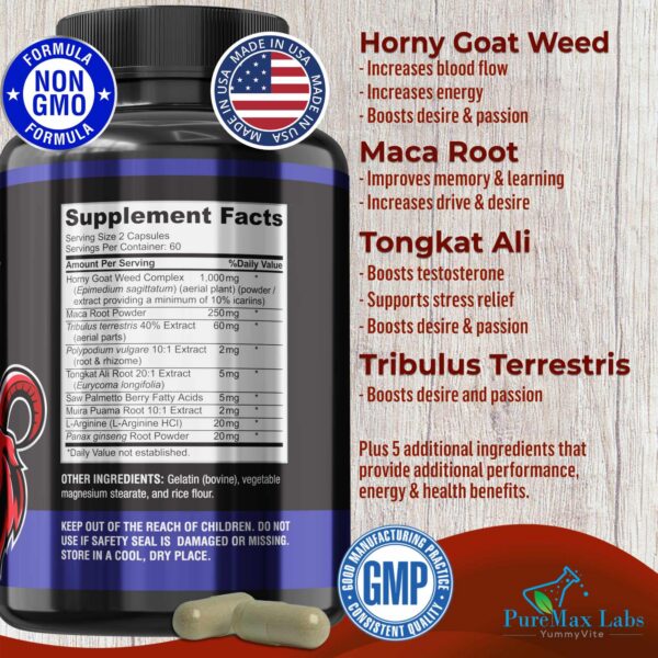 Etiqueta frontal YUMMYVITE Horny Goat Weed herbal