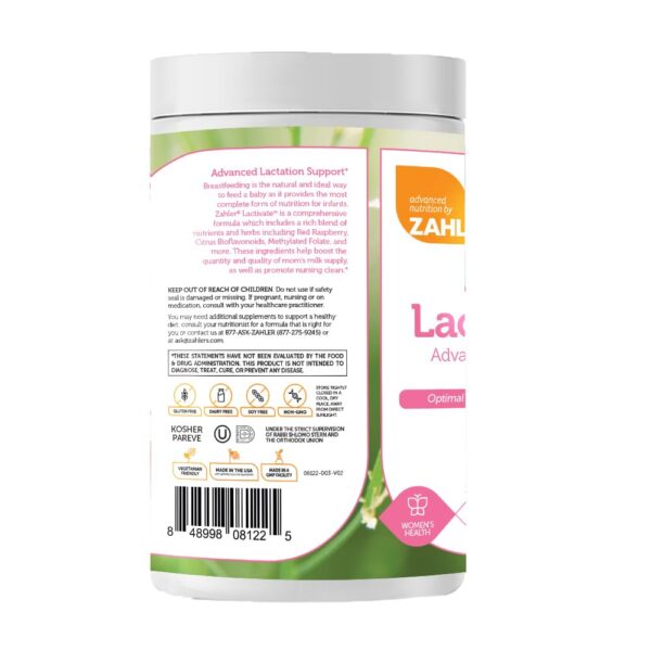 Version 1.0.0 Etiqueta frontal suplemento avanzado Zahler Lactivate para lactancia