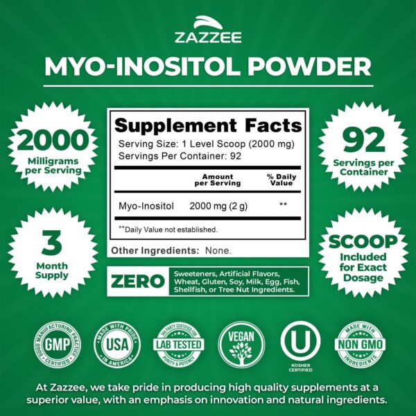 Etiqueta frontal de Zazzee Myo-Inositol