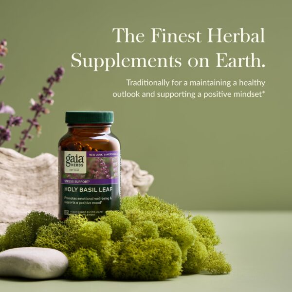 Etiqueta Gaia Herbs albahaca sagrada suplemento natural