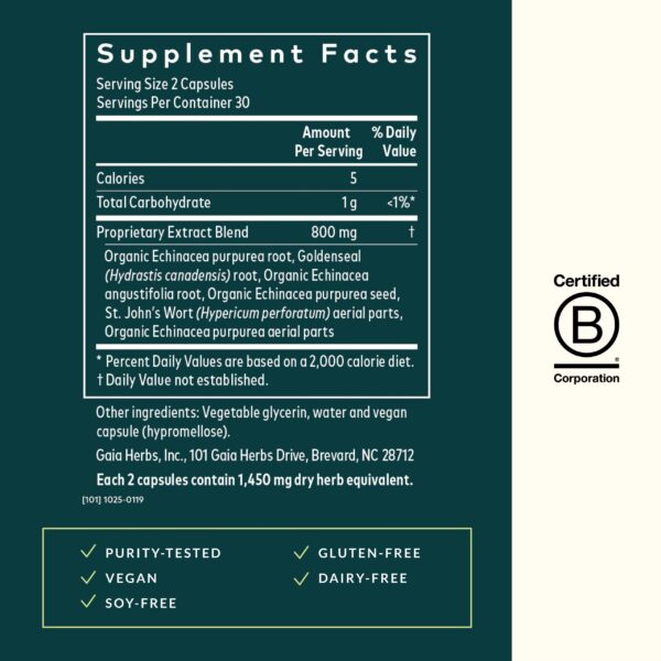 Etiqueta Gaia Herbs Echinacea Goldenseal suplemento saludable