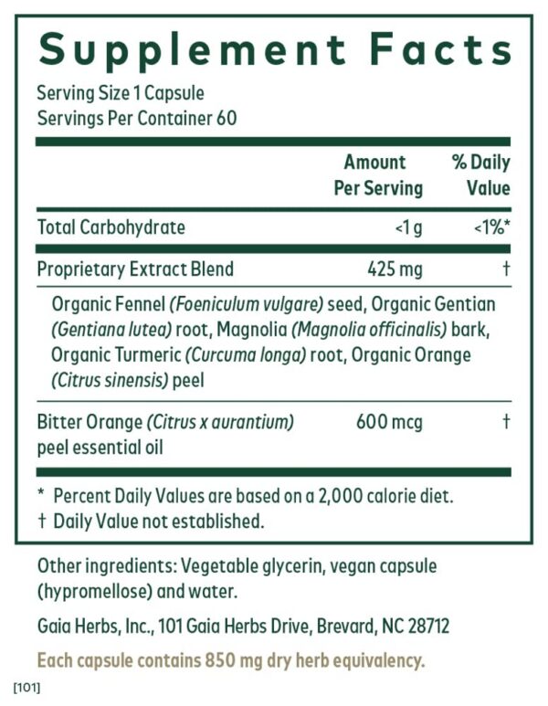 Etiqueta Gaia Herbs Pro MMC Restore con ingredientes naturales