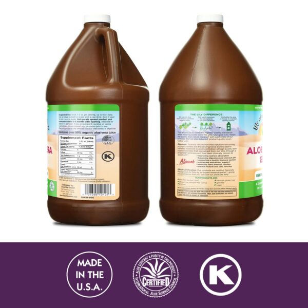 Etiqueta gel aloe vera orgánico Lily of The Desert beneficios digestivos