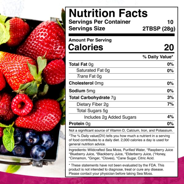 Etiqueta con composición del gel de musgo marino