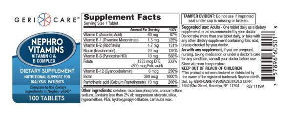 Etiqueta GeriCare Nephro vitamina C y complejo B