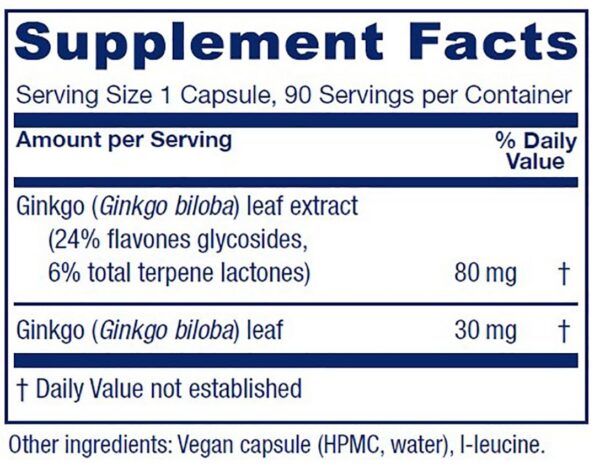 Etiqueta Ginkgo Biloba extracto natural Vitanica