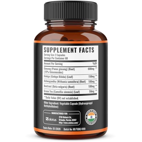 Etiqueta Ginseng Zolotus 120 cápsulas energéticas