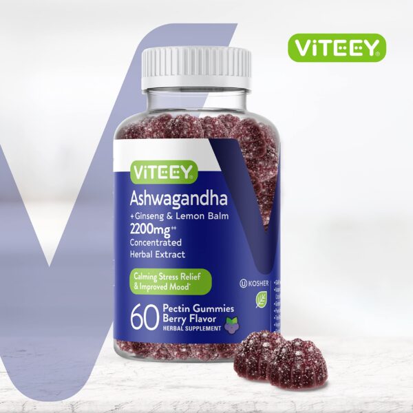 Version 1.0.0 Etiqueta goma Ashwagandha con ginseng melisa Viteey