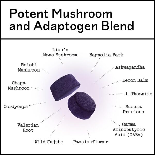 Etiqueta y detalles de gomitas adaptógenas por Barker Wellness Co