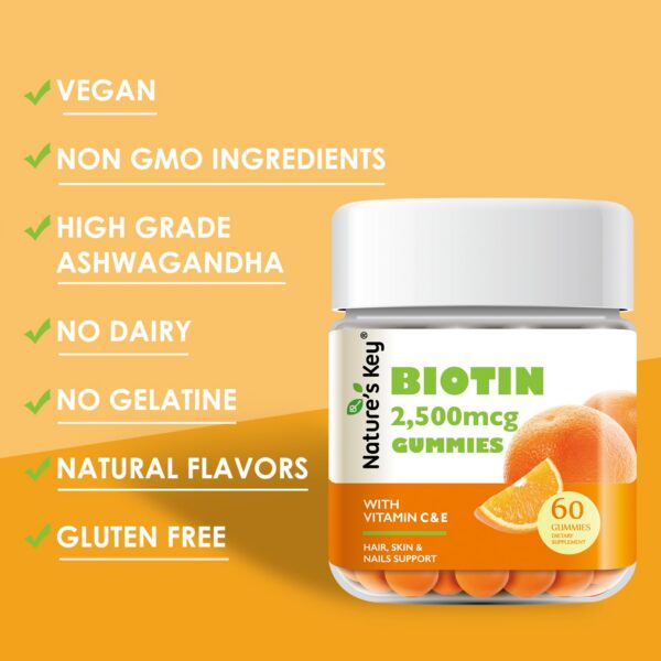 Etiqueta gomitas biotina Nature's Key vitamina C y E
