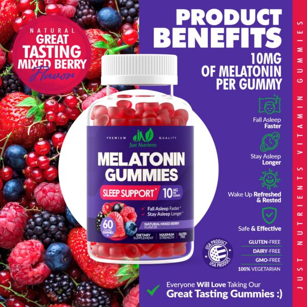 Etiqueta gomitas melatonina Just Nutrients 10mg sabor natural