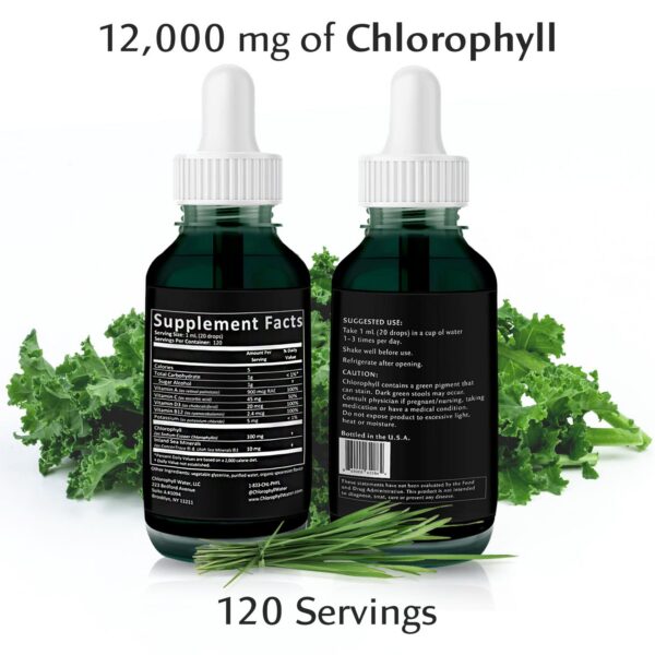 Etiqueta de gotas líquidas de clorofila para detox y energía