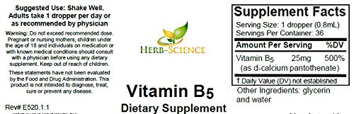 Etiqueta Herb-Science vitamina B5 líquido para energía y metabolismo