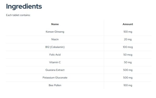 Etiqueta con información nutricional de Super Energy