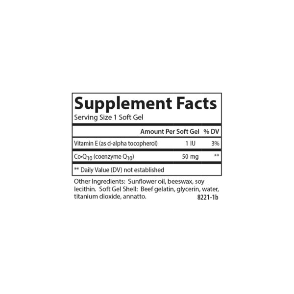 Etiqueta con información nutricional Carlson Co-Q10 50mg
