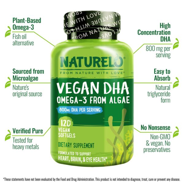 Etiqueta con información del producto NATURELO DHA vegano